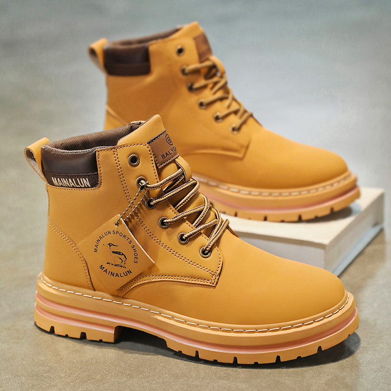 Men Shoes Type - Klassische Herren-High-Top-Stiefel, hochwertige gelbe Lederstiefel, modische