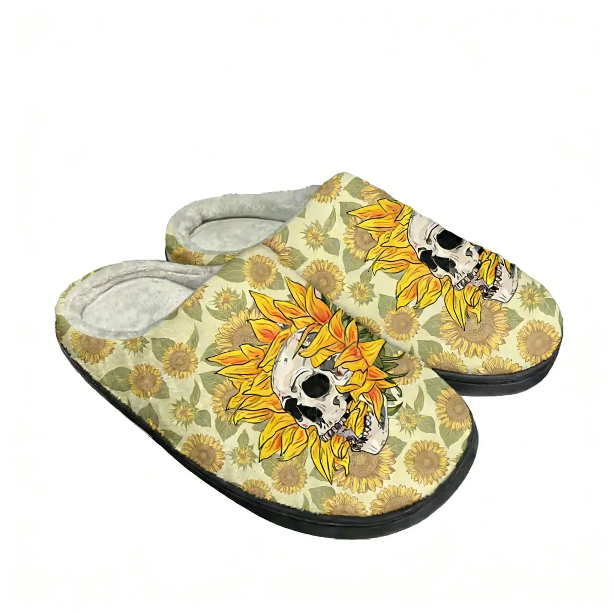 Men Shoes Designer - Sonnenblumen-Schädel Hausschuhe aus Baumwolle für Herren
