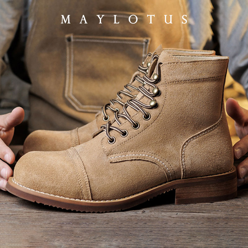 Men Shoes Type - Wildlederstiefel mit Goodyear-Rahmennaht, robuste Motorradstiefel im