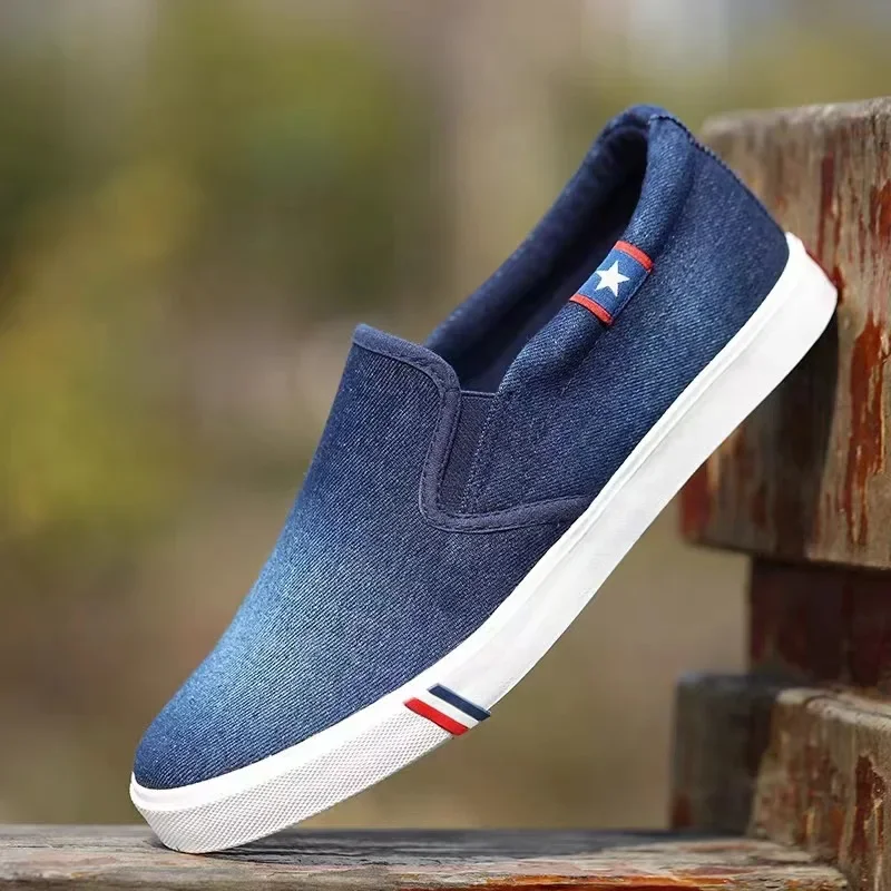Men Shoes Vans - Denim-Herren-Segeltuchschuhe, Slip-On-Turnschuhe, männliche Wohnungen, atmungsaktive Slipper