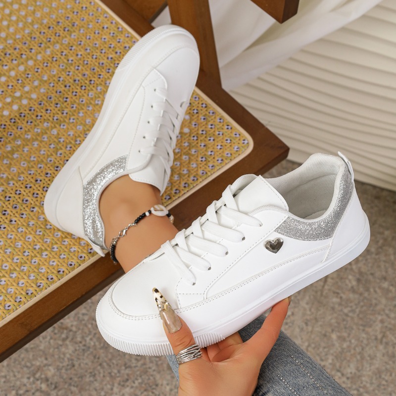 Damen Weiße Glitzer-Herz-Sneak – Casual Sneaker Low Bewertung und Preis