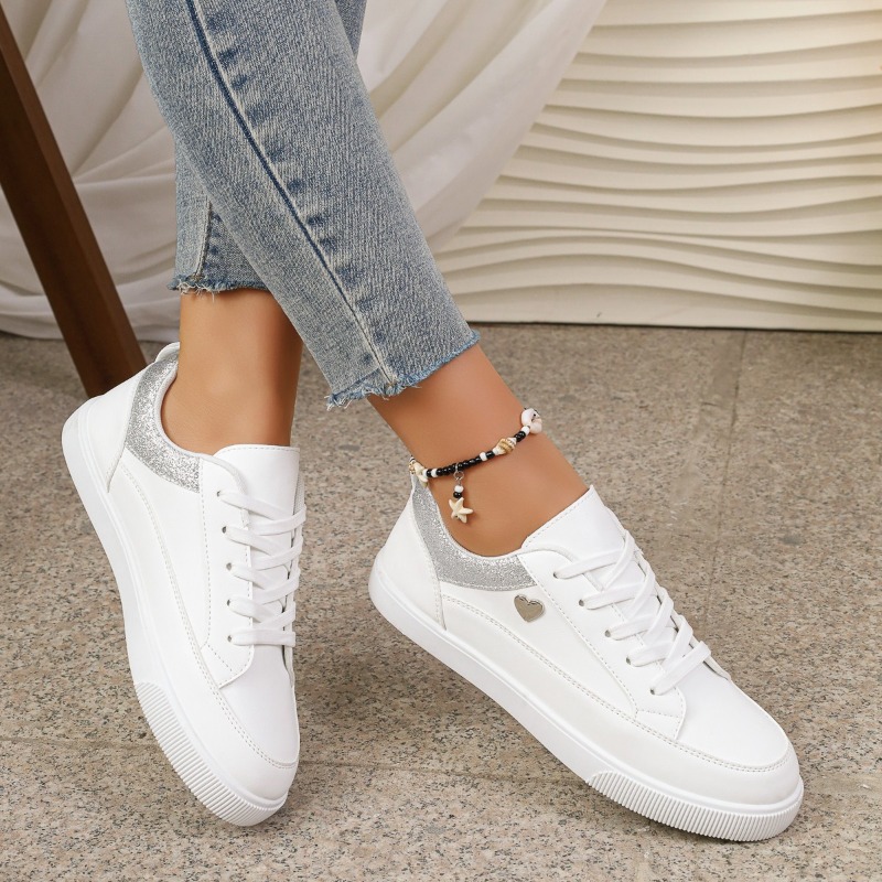Damen Weiße Glitzer-Herz-Sneak – Casual Sneaker Low Bewertung und Preis
